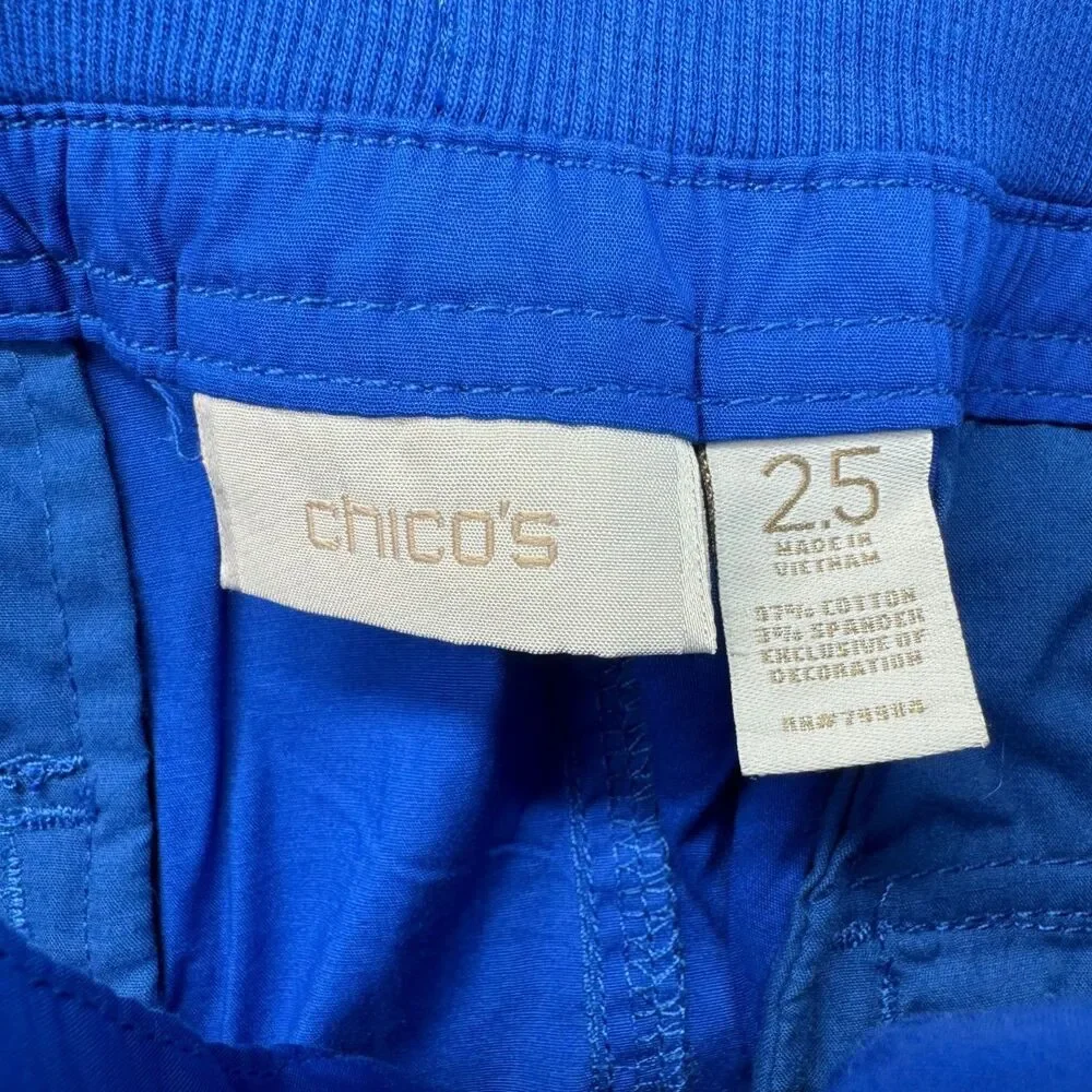Chico's Skirt Women's 2.5 Large Blue Cargo Pockets Elastic Back Slit Cotton Cute